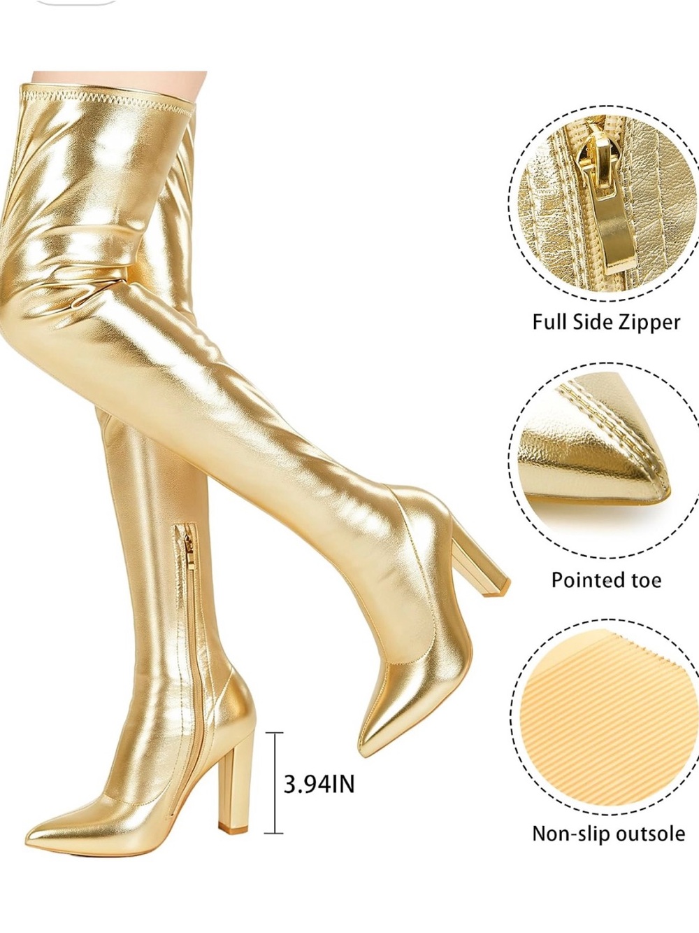 Metallic Gold Over-the-Knee Pointed-Toe Boots - Women - Size 7 - BRAND NEW